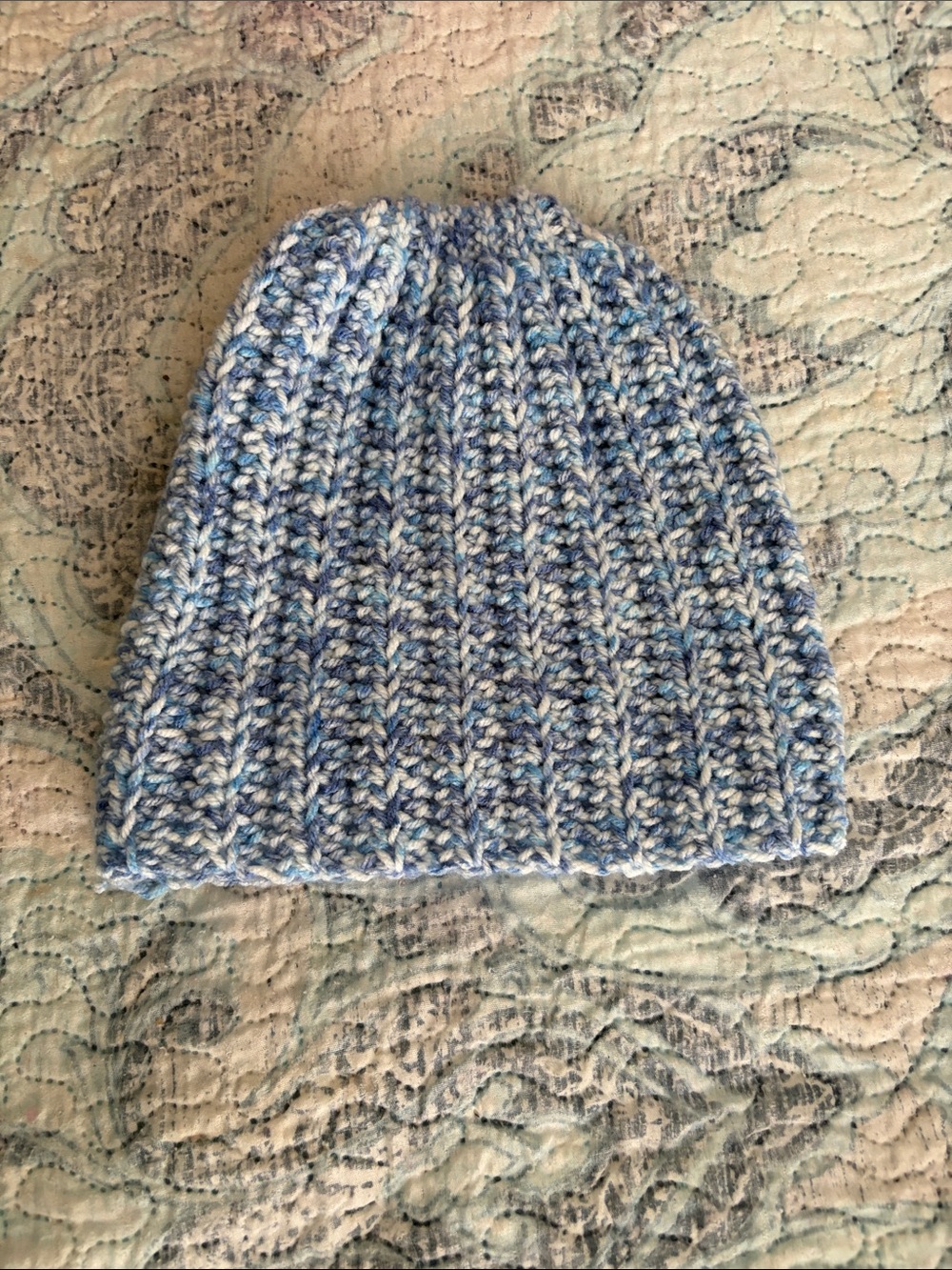 Hand Crafted Crochet Marled Blue Beanie